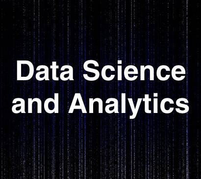 Data Science and Analytics on a dark digital background.